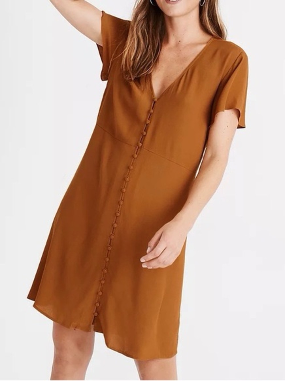 Madewell Rust-Brown V-Neck Dress